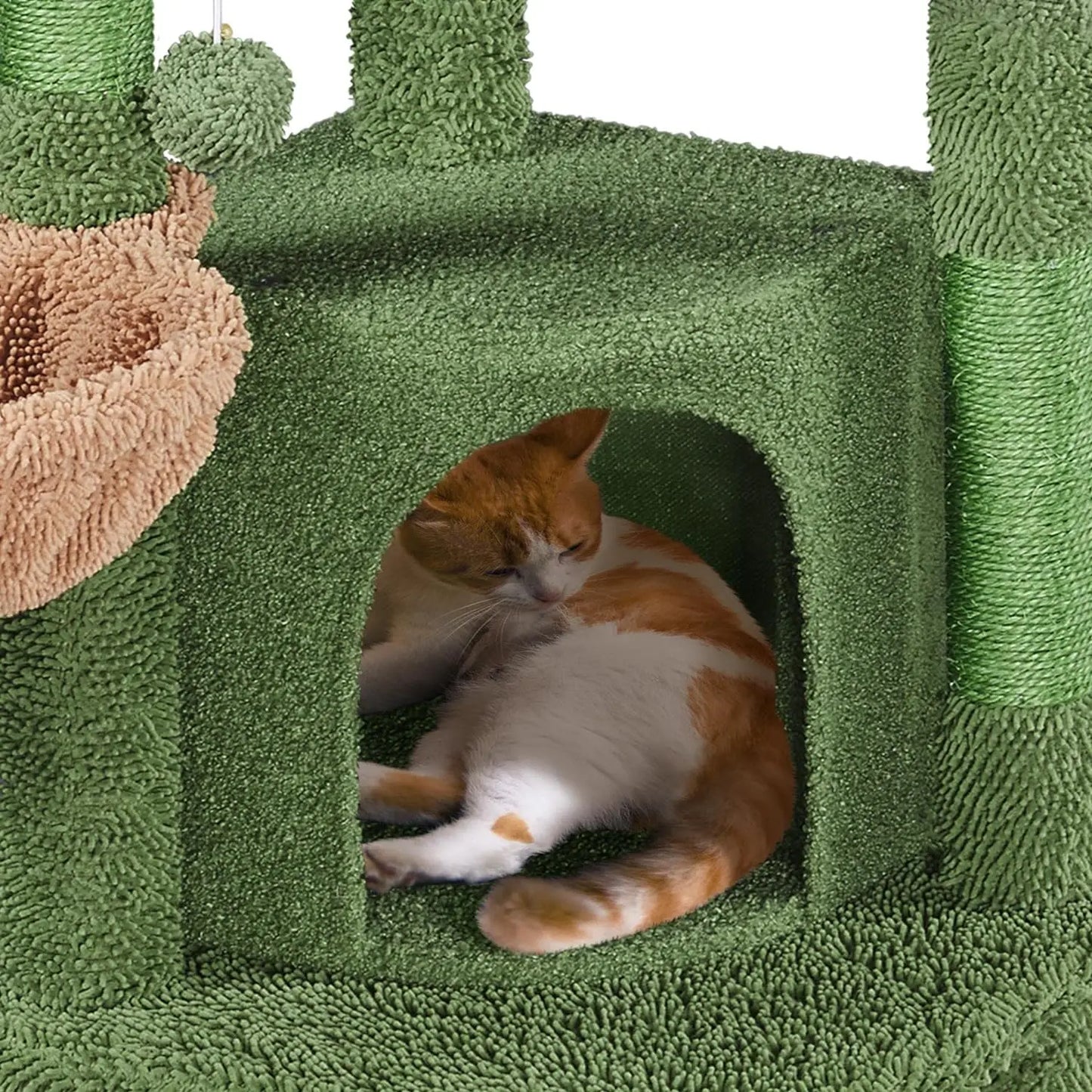 Cactus Cat Tree, 42in Cat Tower for Indoor, Multi Level Condo Scratching Post, Activity Center w/Ball, Plush Perch