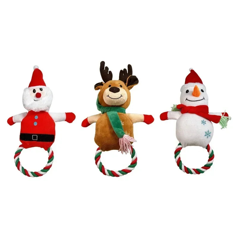 Pet Christmas Series Plush Dog Toys Santa Claus Elk Snowman Shape Colorful Toys Interactive Bite Toys