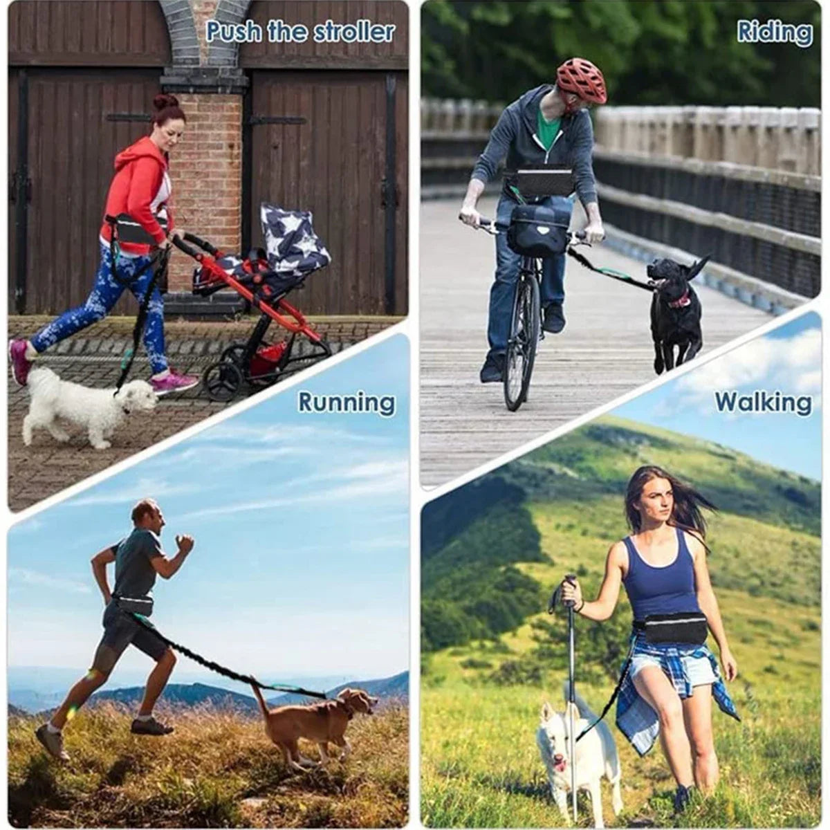 Hands Free Dog Leash for Running Walking Reflective with Waist Bag Retractable Elastic Belt