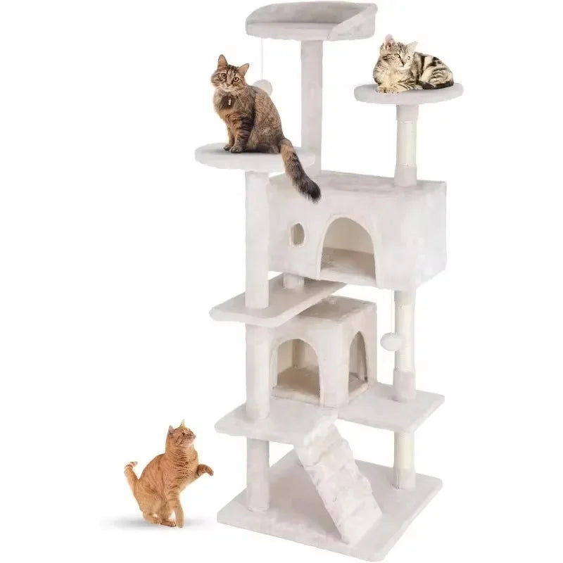 Cat Tree 54in Multi-Level Durable Cat Scratching Post & Cozy Fun Jumping Platform for Indoor