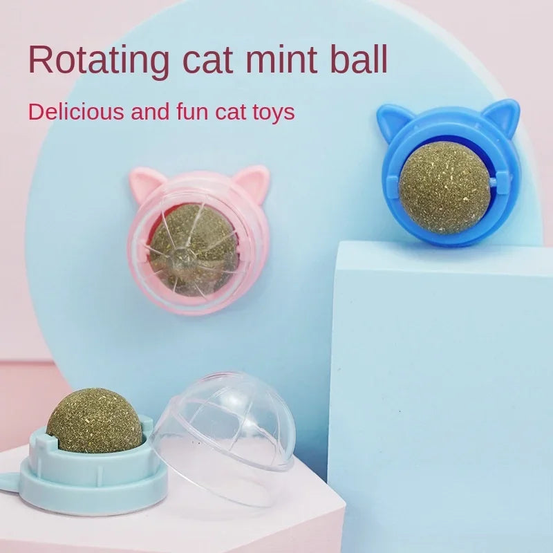 New Natural Catnip Cat Wall Stick-on Ball Toy Treats Healthy Natural Removes Hair