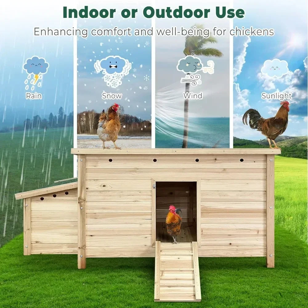 57.6'' Wooden Chicken Coop Hen House with 2 Nesting Box, for Outdoor Backyard