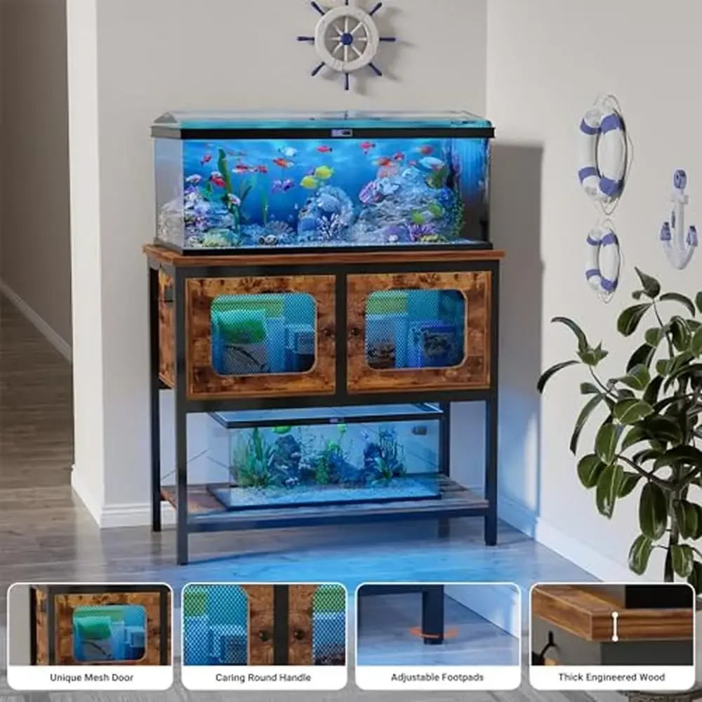 Fish Tank Stand with Power Outlets Smart LED Lights Storage Cabinet Aquarium Reptile Tank 40 Gallon