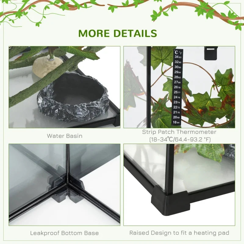 14 Gallon Reptile Glass Terrarium Tank Sliding Screen Top for Lizards, Frogs, Snakes