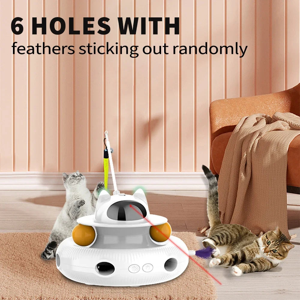 Moebypet Interactive 4-in-1 Cat Toy Rechargeable Feather Stick Laser Trackball Popular Indoor Toys