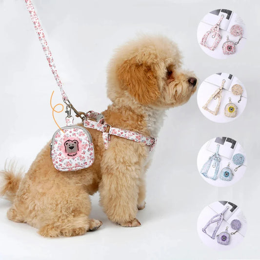 New Floral Adjustable Small Medium Pet Harness Leash Set for Cats Dogs  Chest Harness for Puppies