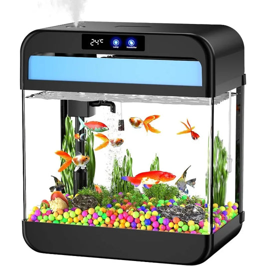 Fish Tank Aquarium 2.2 Gallon with Humidifier 7 Color Looping Light with Timer Self-Cleaning 3 in 1 Water Pump with Filteration