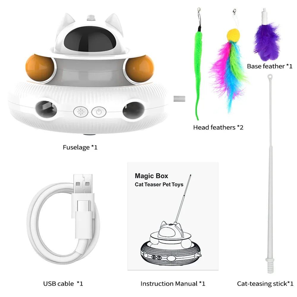 Moebypet Interactive 4-in-1 Cat Toy Rechargeable Feather Stick Laser Trackball Popular Indoor Toys