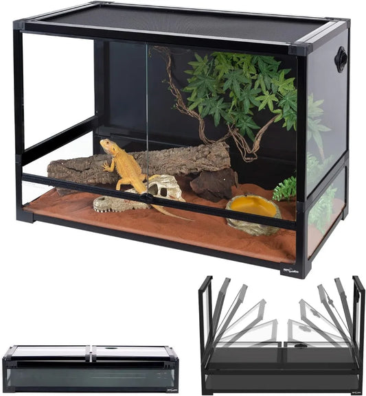 Collapsible 60 Gallon 36" Wide Reptile Tank Tempered Glass Large Reptile  Top Ventilation