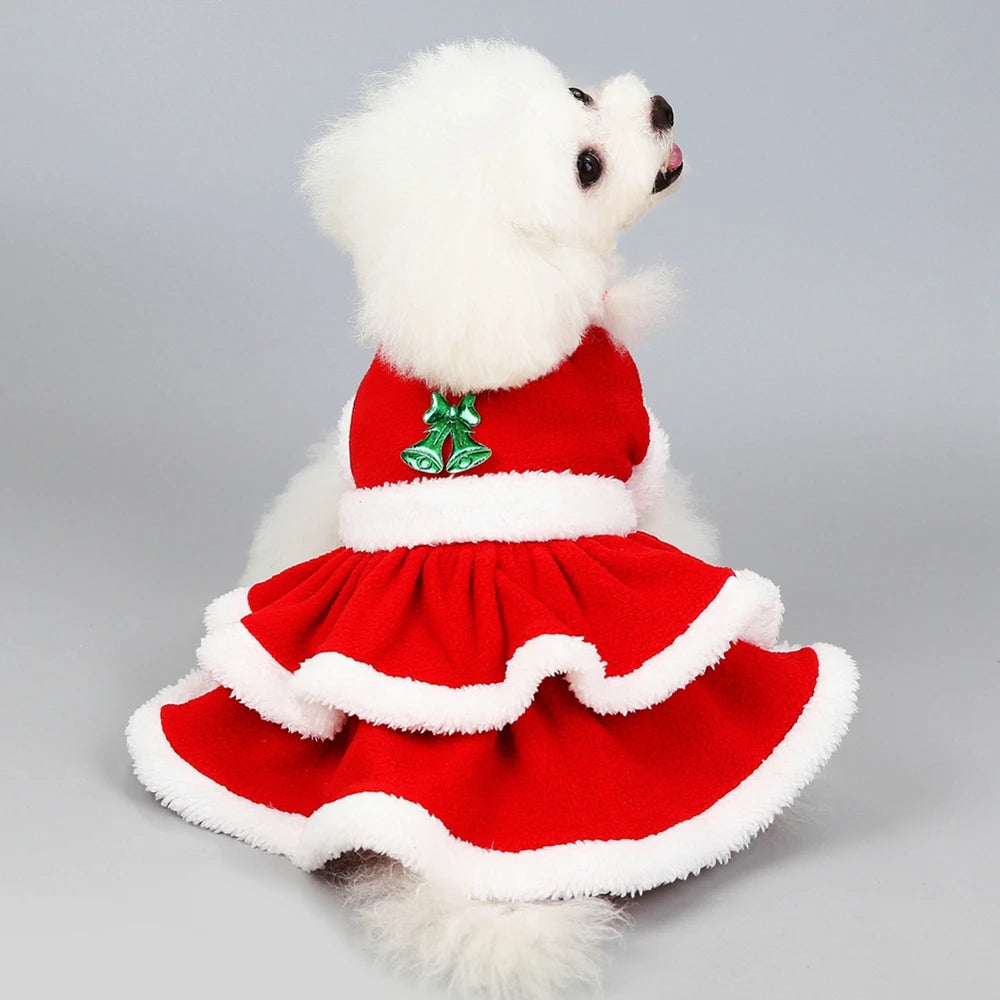 Christmas Dog Girls Costume Dress Puppy Warm Fleece Skirt Clothes Winter  Dress Costume