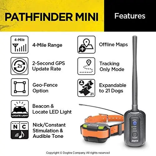 Pathfinder Mini GPS Electronic Dog Training Collar for Small to Medium Dogs - 4-Mile range