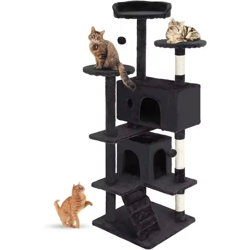 Cat Tree 54in Multi-Level Durable Cat Scratching Post & Cozy Fun Jumping Platform for Indoor