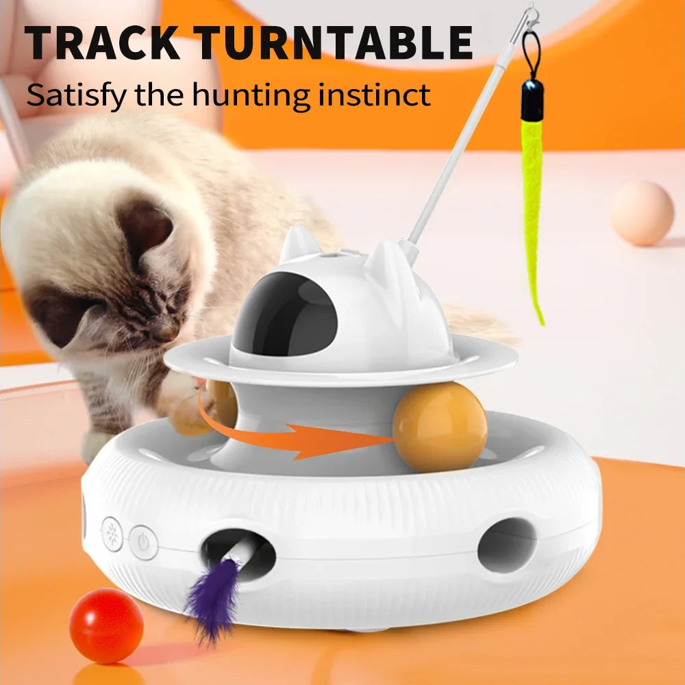 Moebypet Interactive 4-in-1 Cat Toy Rechargeable Feather Stick Laser Trackball Popular Indoor Toys