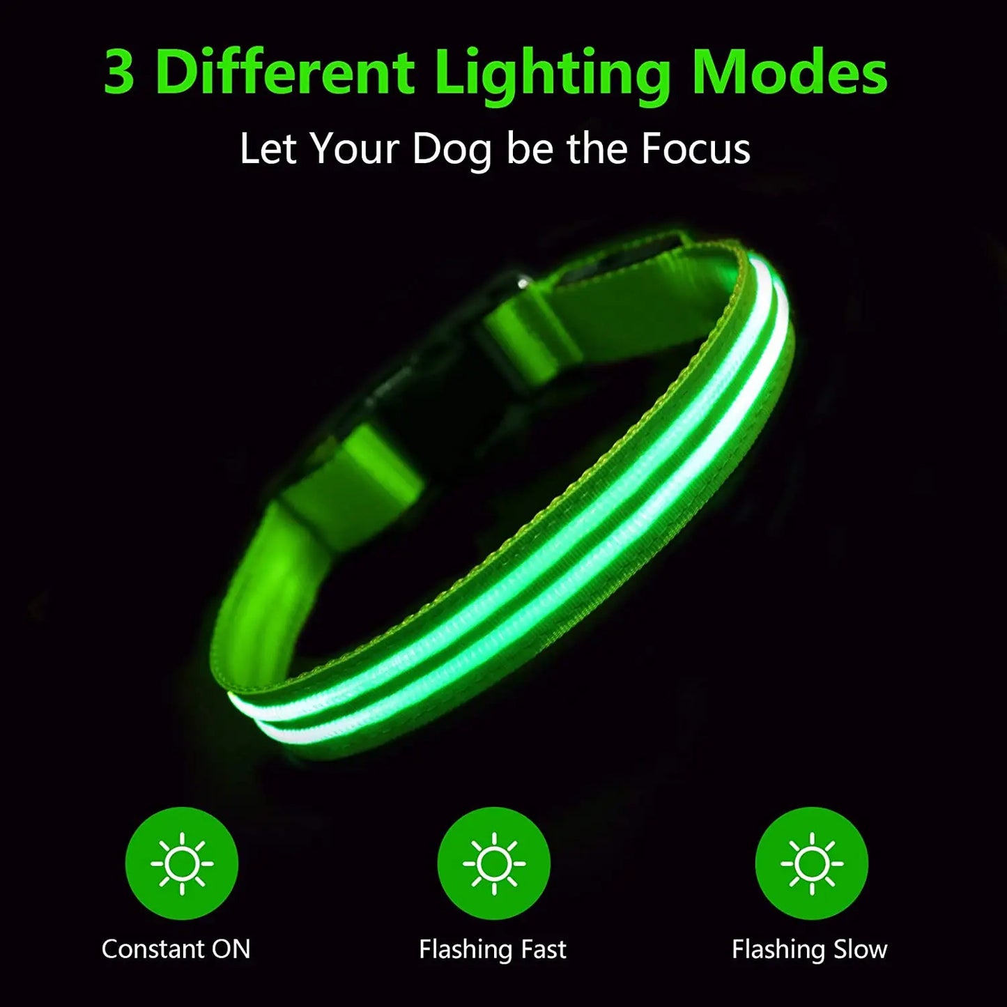 MASBRILL LED Rechargeable Dog Collar 100% Waterproof Glow in the Dark Flashing Light