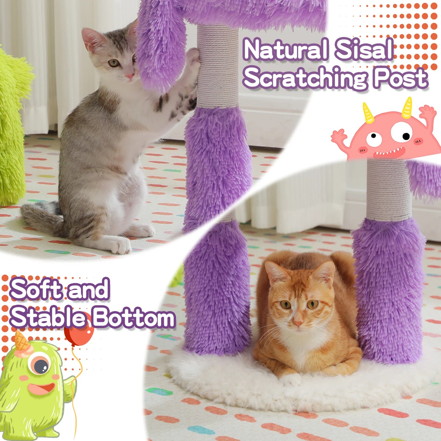 Monster Series Cat Tree Tower  with Big Cat Condo Sisal-Wrapped Legs Funny Ears and Eyes