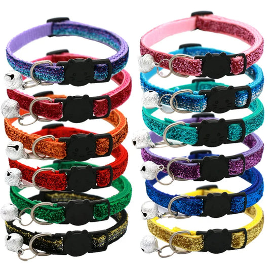 New Adjustable 2023 Cat Collar with Bell Breakaway - Sequin Neck Strap for Kitten Cat