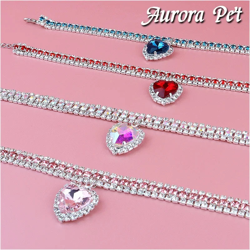 New diy cute luxury pet collar pet cat dog collar love pendant pet supplies love crystal luxury collar kitten collar cat necklac