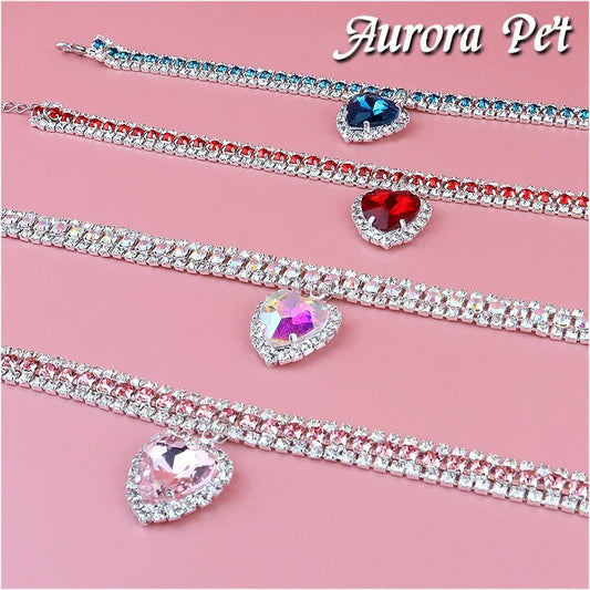 New diy cute luxury pet collar pet cat dog collar love pendant pet supplies love crystal luxury collar kitten collar cat necklac