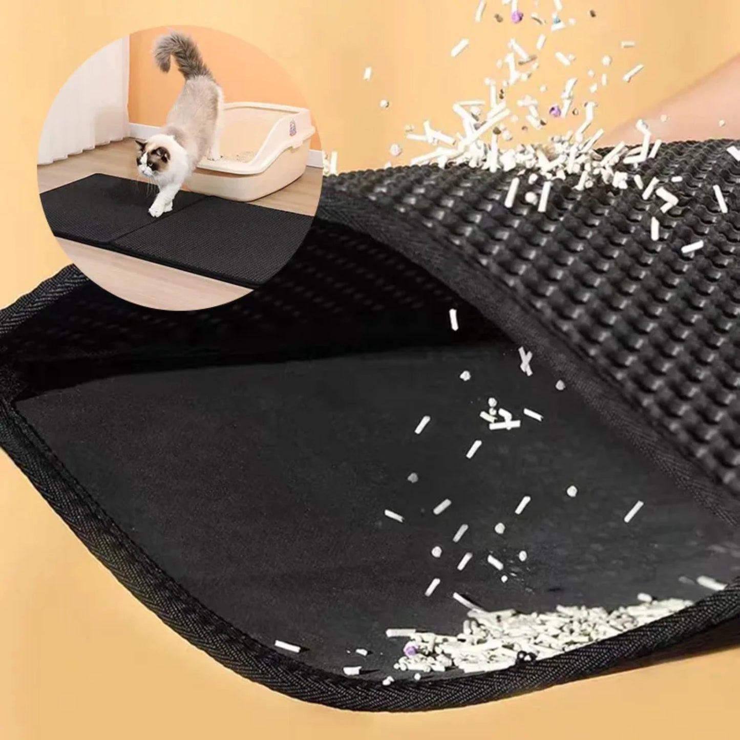 Waterproof Double Layer Non-slip Pet Cat Litter Mat for Dry Litter Box - Washable Bed Mat