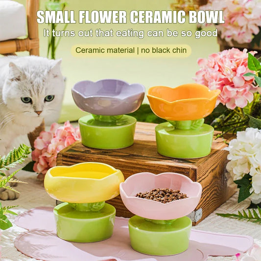 Cute Pet Bowl Creative Flower-Shaped Bowl Cat Food Ceramics Water Bowl