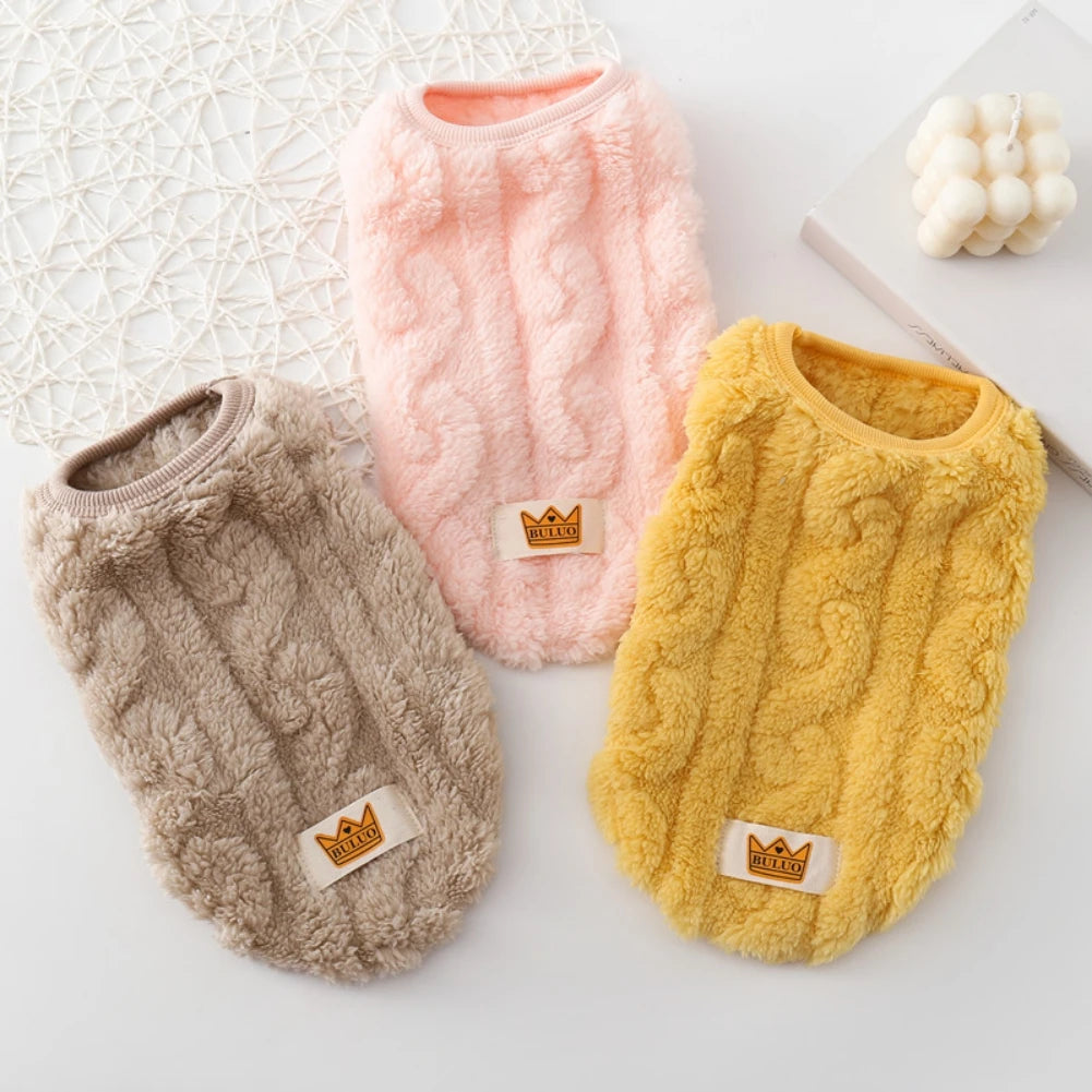 Solid Cute Wavy Double-sided Puppy Kitten Warm Coat Sweater  Winter Fleece Pull over for Small Medium Dogs Cats