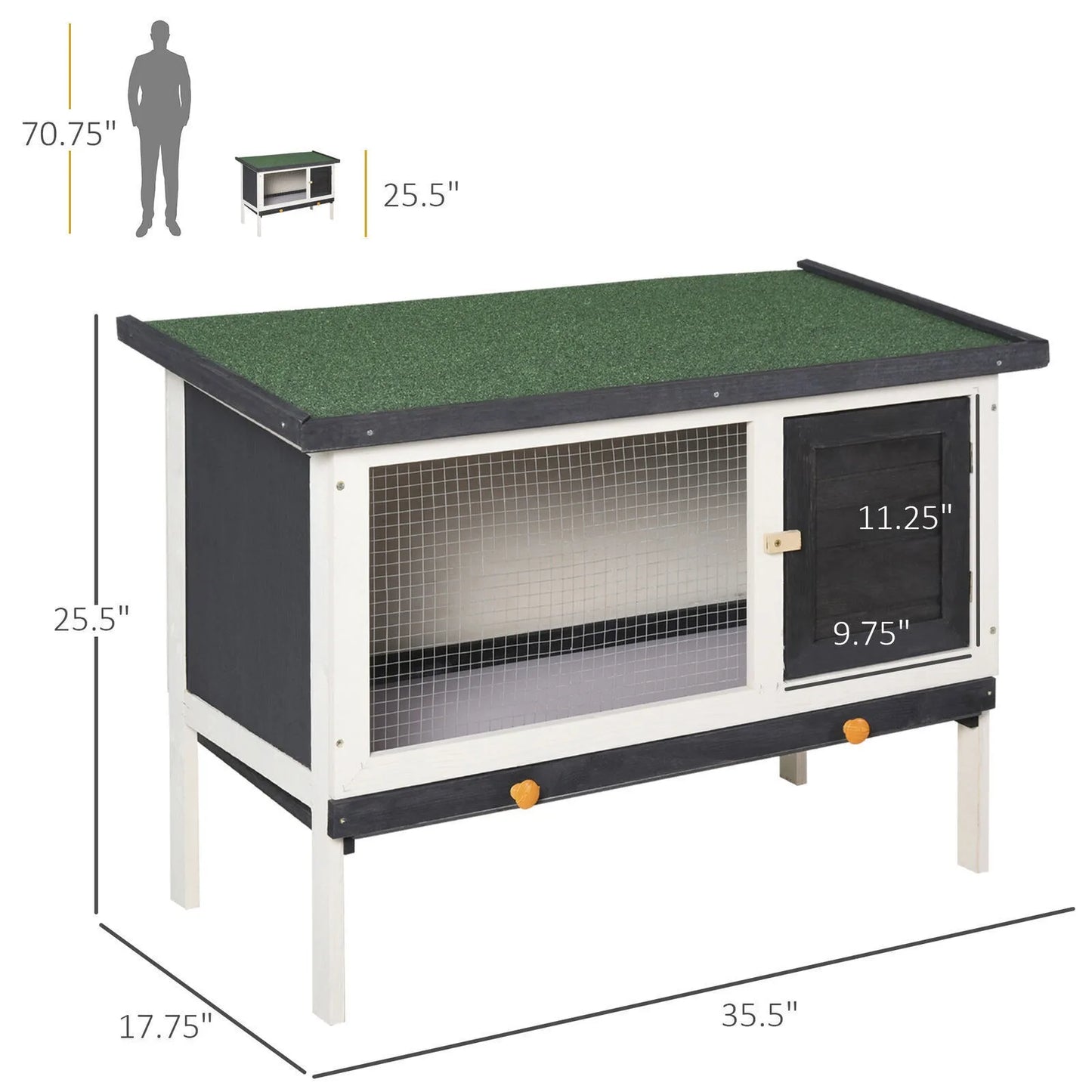 US Indoor/Outdoor Wood Rabbit Hutch Bunny Cage w/Slide-Out Tray Openable Roof