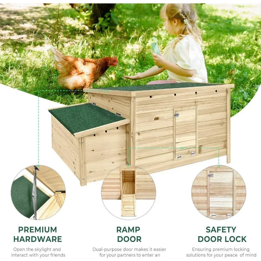 57.6'' Wooden Chicken Coop Hen House with 2 Nesting Box, for Outdoor Backyard