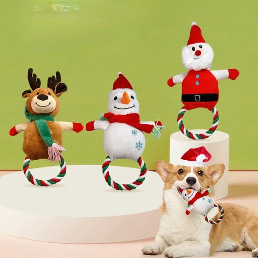 Pet Christmas Series Plush Dog Toys Santa Claus Elk Snowman Shape Colorful Toys Interactive Bite Toys