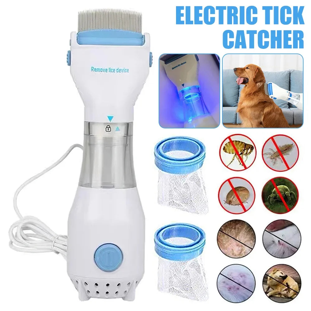 Electric Vacuum Lice Grabber Comb Cats Dogs Puppy Hair Cleaner and Flea Removal Killer Brush