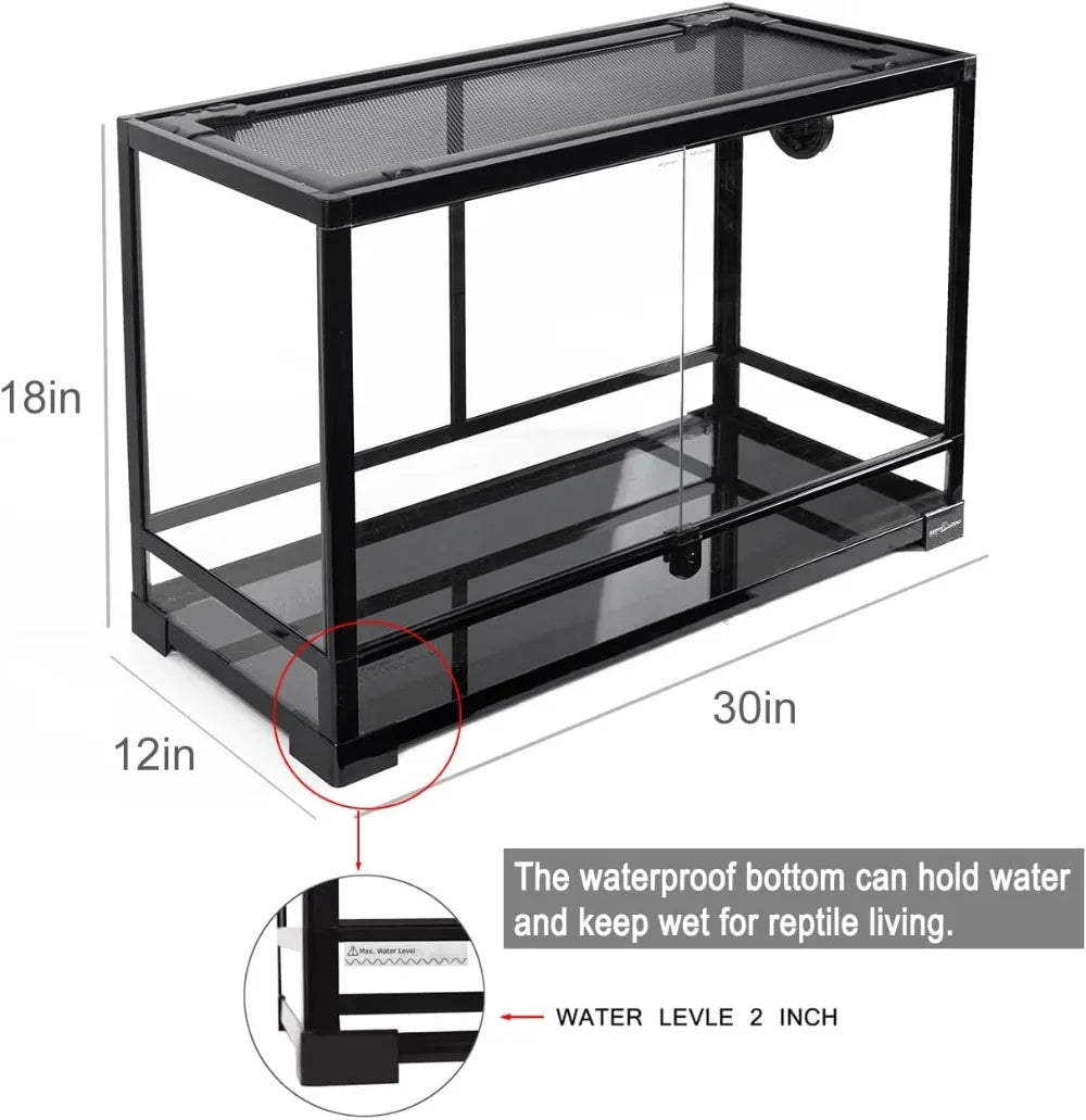 Tempered Glass Reptile Terrarium 30 Gallon Reptile Pets Bearded Dragon Gecko Lizard