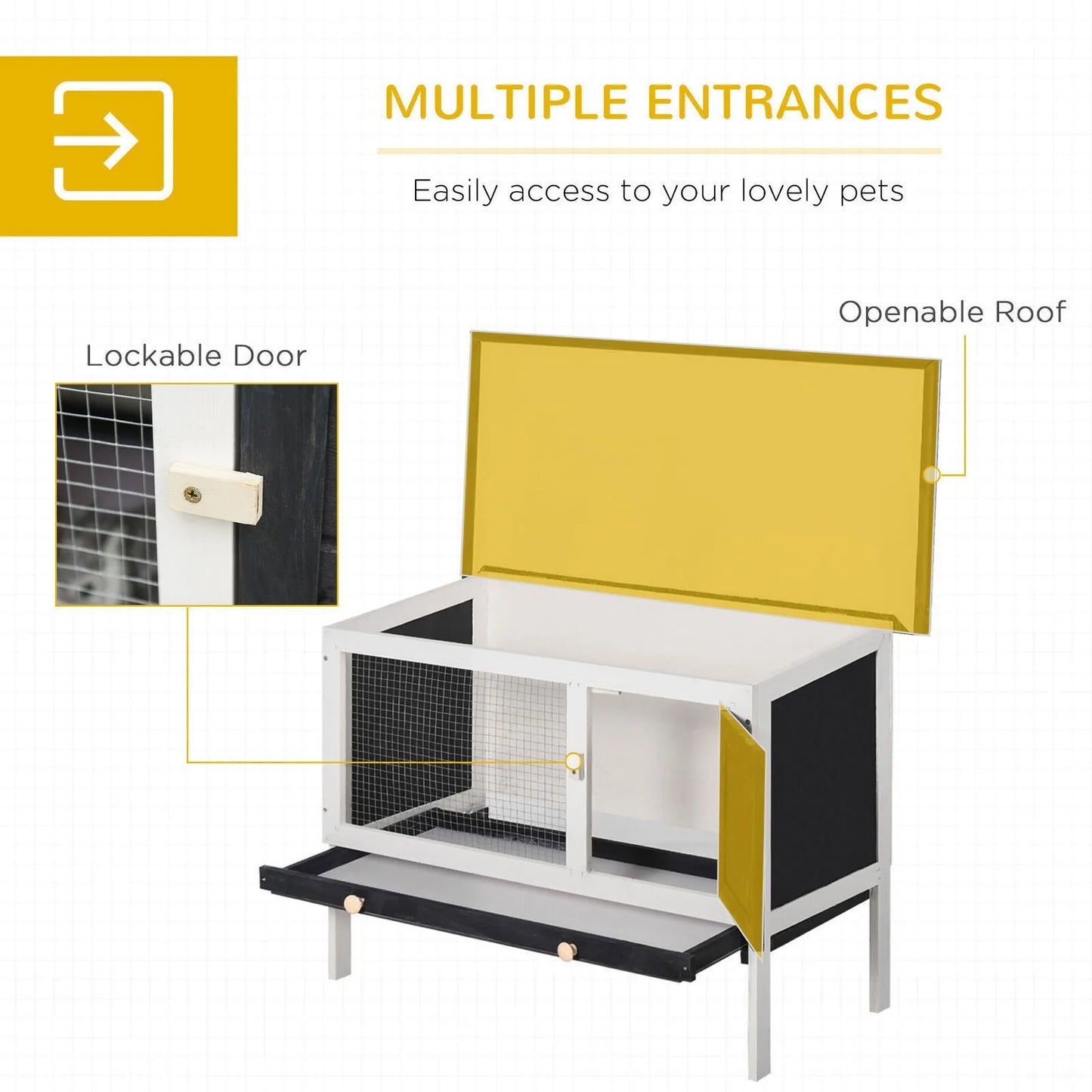 US Indoor/Outdoor Wood Rabbit Hutch Bunny Cage w/Slide-Out Tray Openable Roof