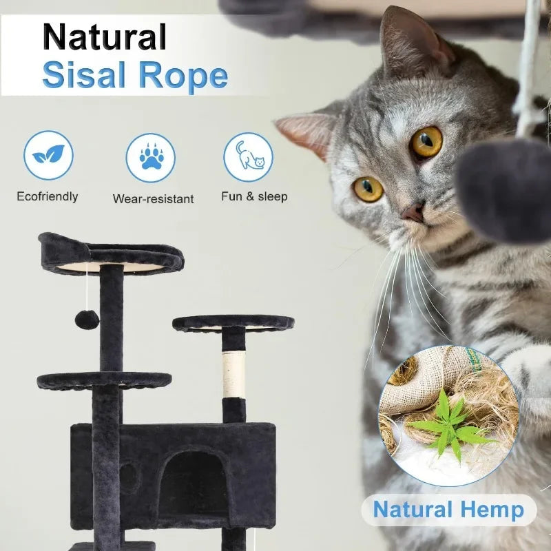 Cat Tree 54in Multi-Level Durable Cat Scratching Post & Cozy Fun Jumping Platform for Indoor