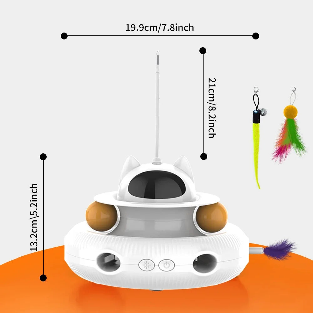 Moebypet Interactive 4-in-1 Cat Toy Rechargeable Feather Stick Laser Trackball Popular Indoor Toys