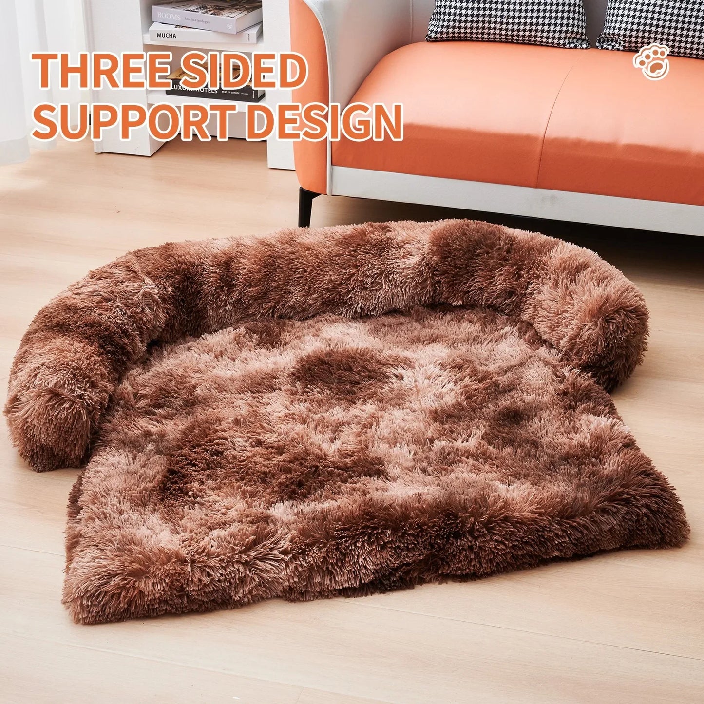 Calming Dog Bed Fluffy Plush Dog Mat with Zipper Removable Washable Cover for Large Medium Dogs and Cats