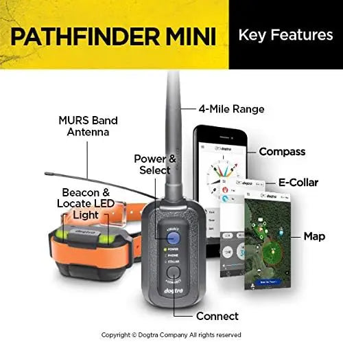 Pathfinder Mini GPS Electronic Dog Training Collar for Small to Medium Dogs - 4-Mile range