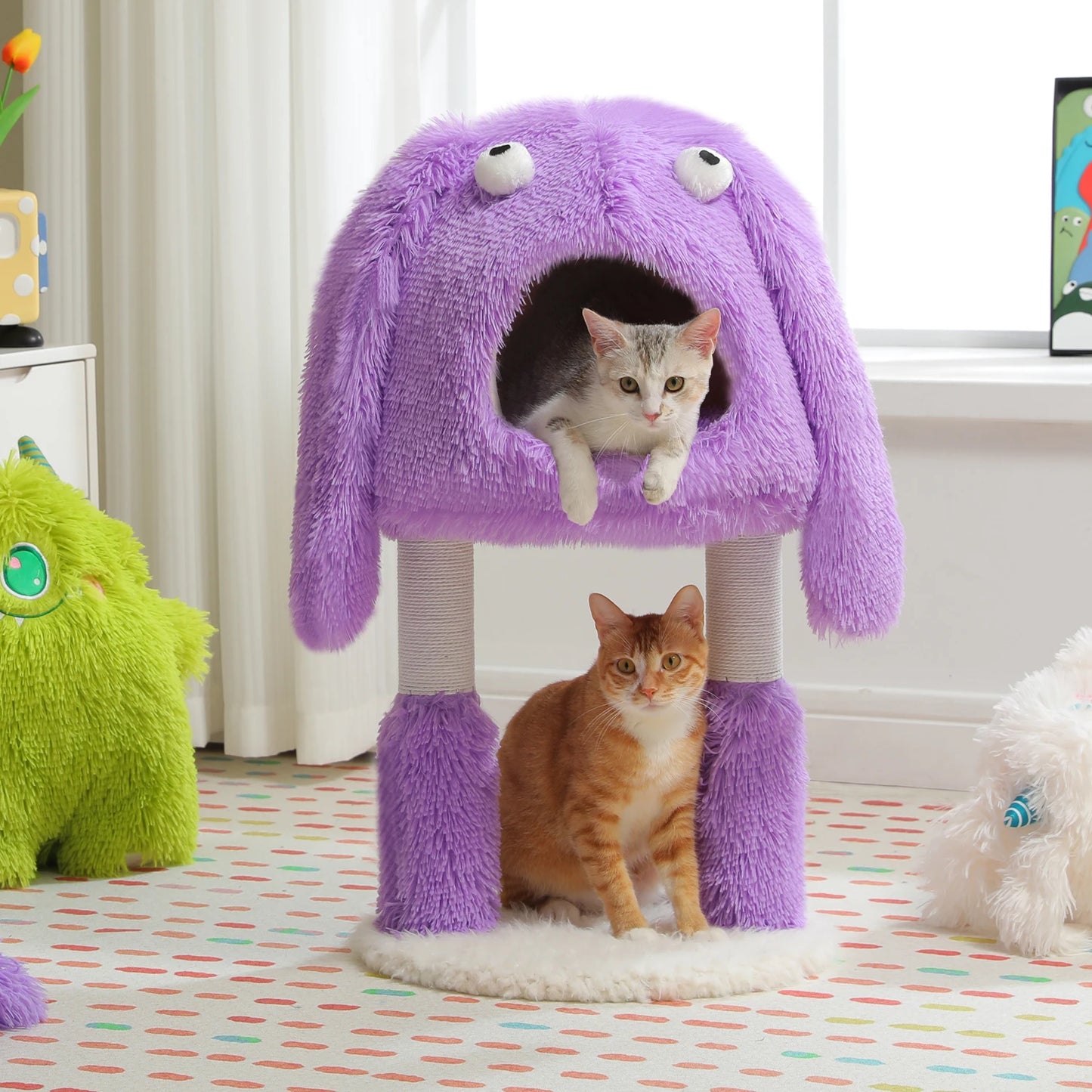 Monster Series Cat Tree Tower  with Big Cat Condo Sisal-Wrapped Legs Funny Ears and Eyes