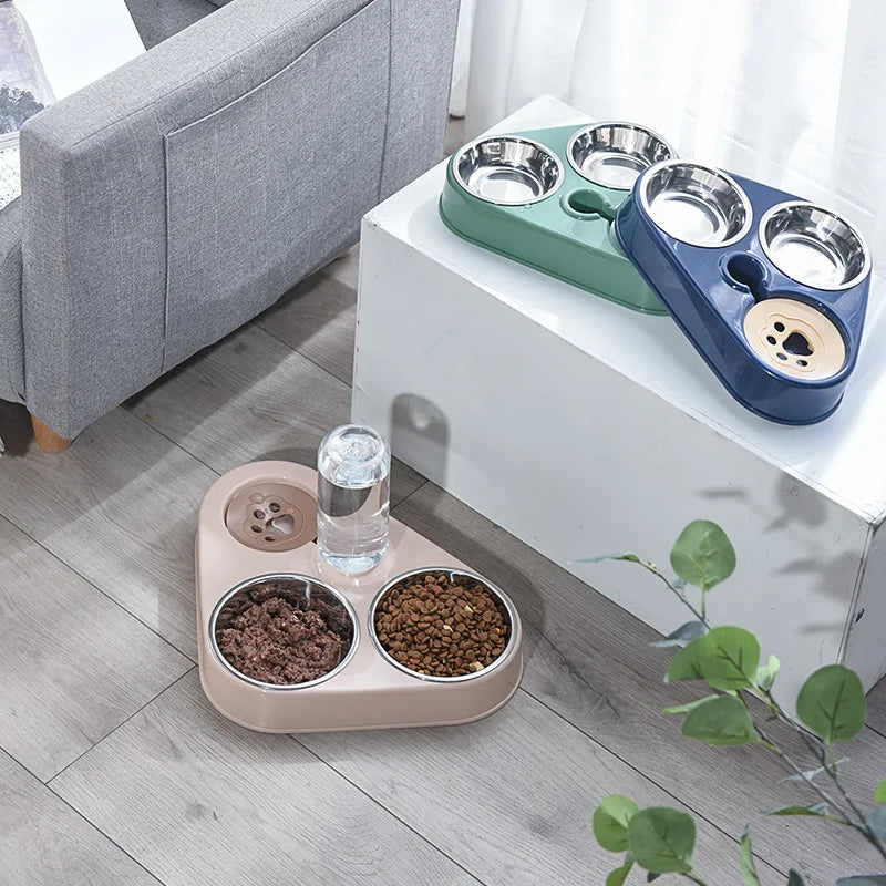 3In1 Dog Cat Food Bowl with Bottle Automatic Drinking Feeder Fountain