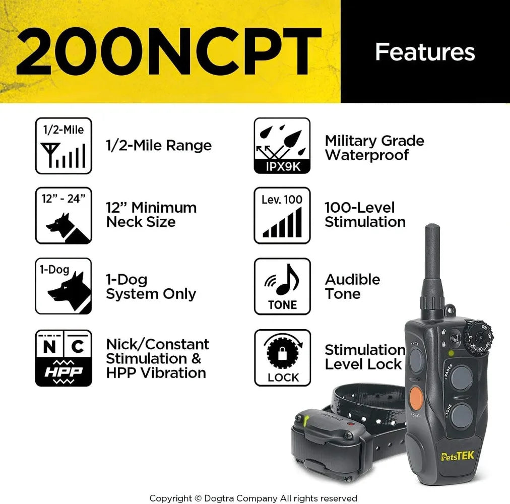 200NCPT Electronic Dog Training Collar with Remote for Small to Large Dogs 2640 ft Range Vibration Tone