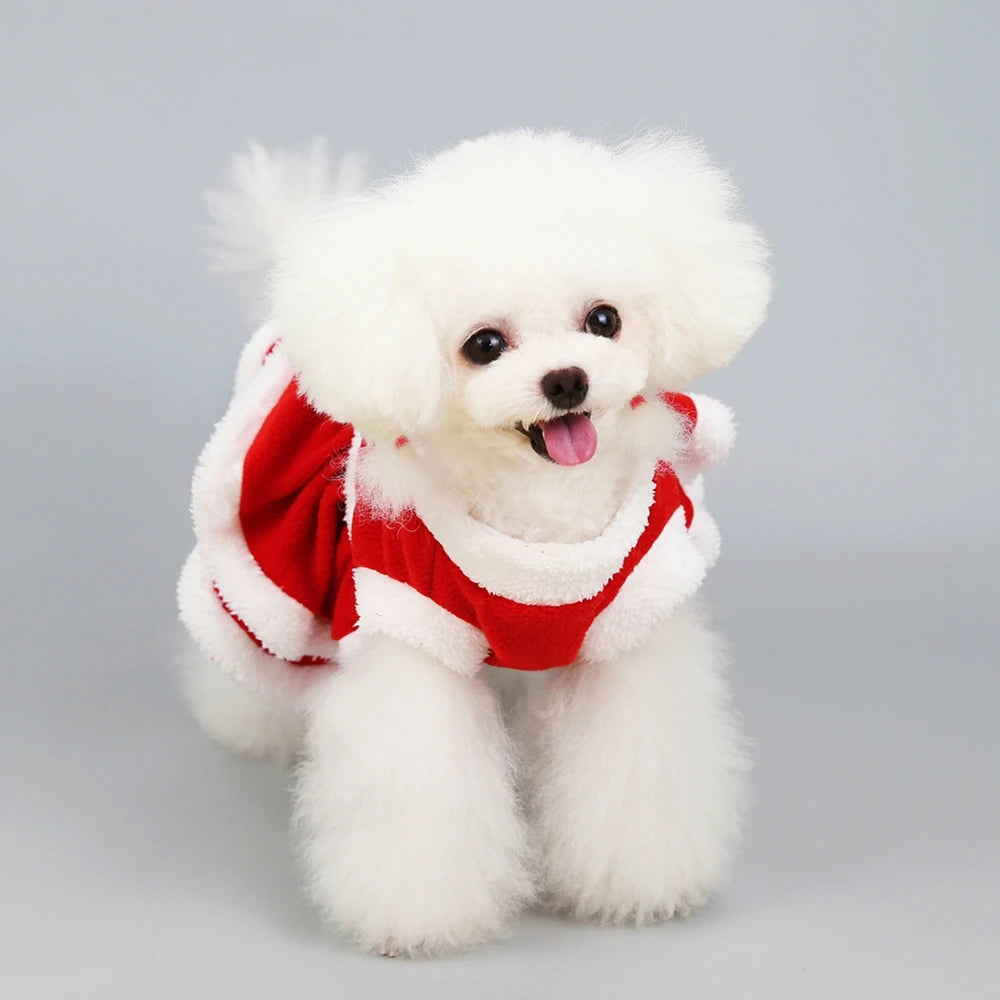 Christmas Dog Girls Costume Dress Puppy Warm Fleece Skirt Clothes Winter  Dress Costume