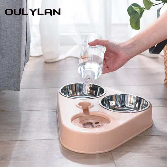 3In1 Dog Cat Food Bowl with Bottle Automatic Drinking Feeder Fountain