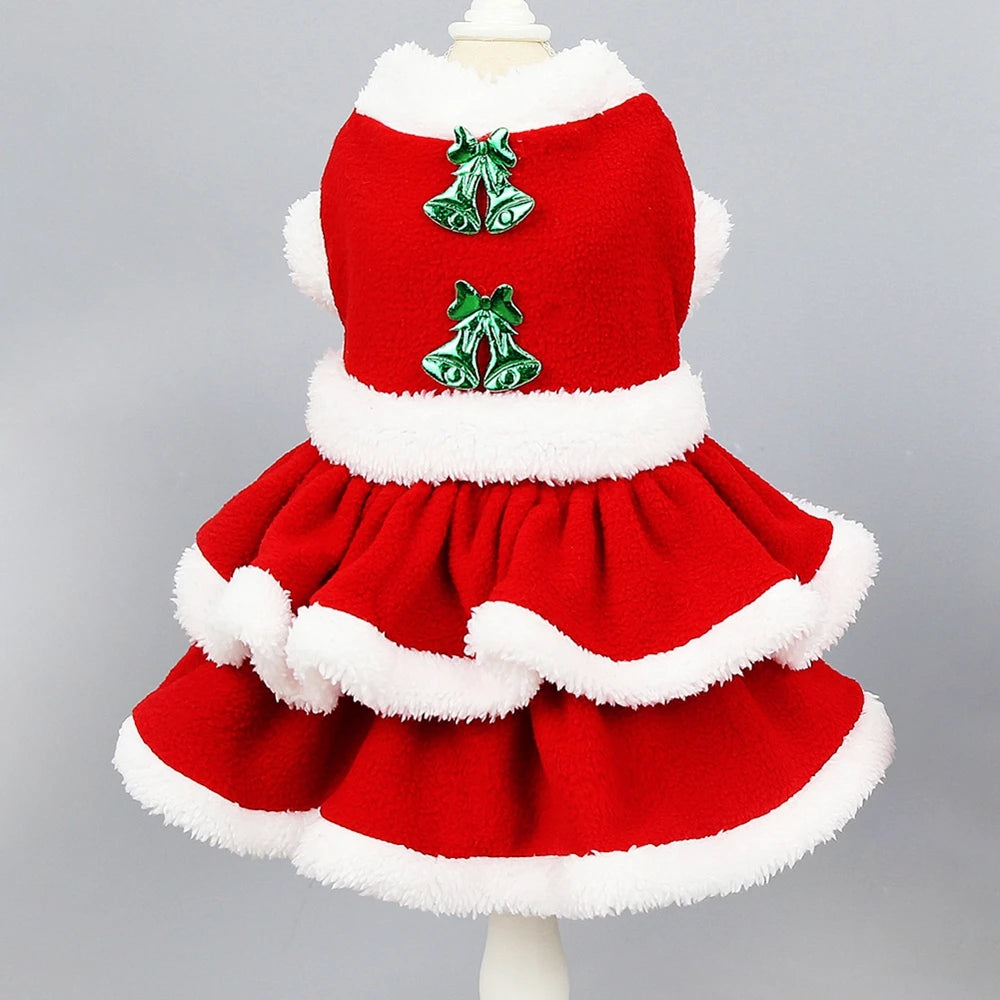 Christmas Dog Girls Costume Dress Puppy Warm Fleece Skirt Clothes Winter  Dress Costume