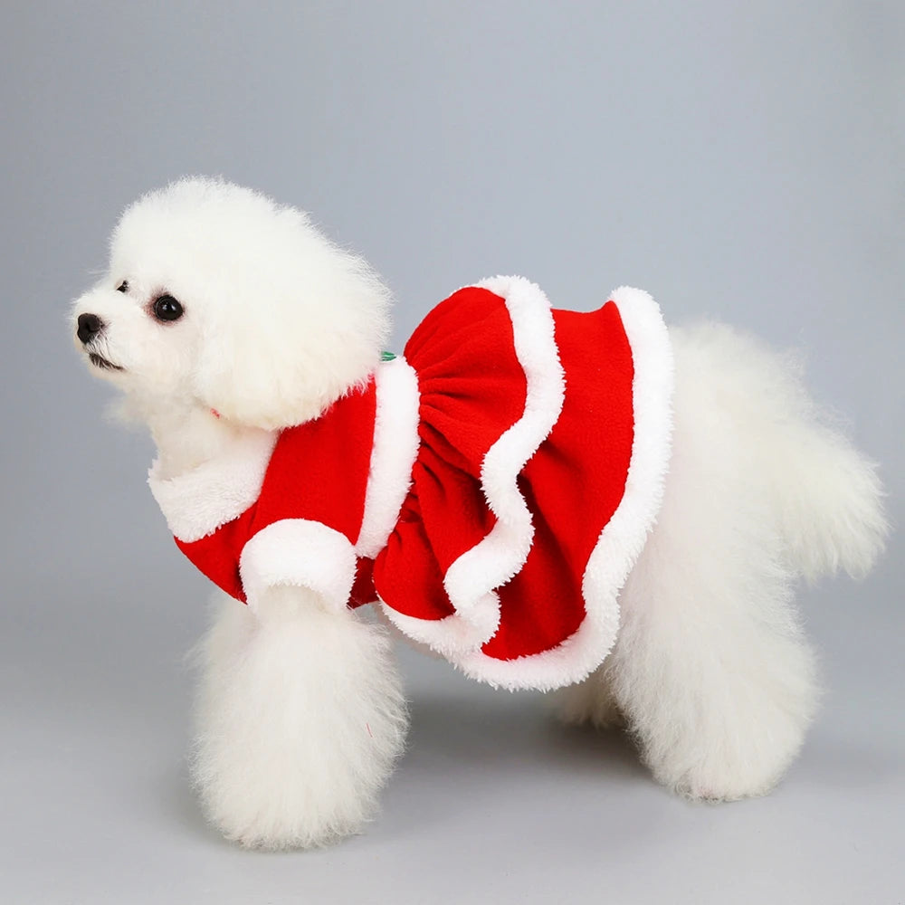 Christmas Dog Girls Costume Dress Puppy Warm Fleece Skirt Clothes Winter  Dress Costume