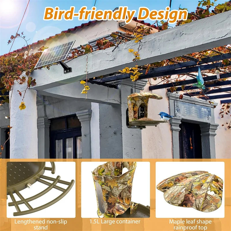 Smart Bird Feeder Camera Solar Powered Bird Watching  Wireless Outdoor 1080P HD 7W Solar Panel Bird Species